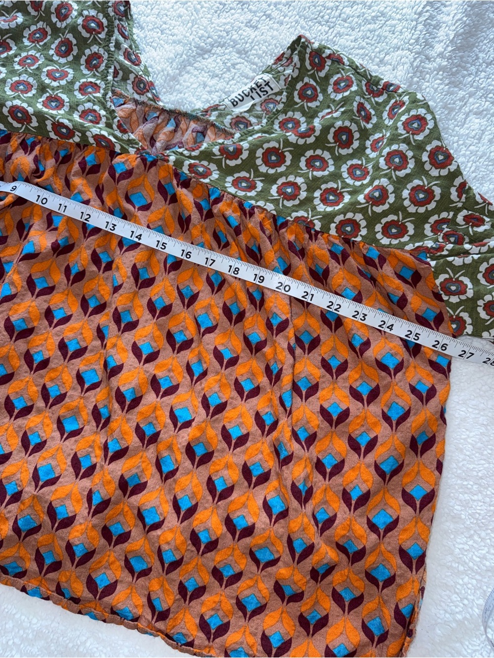 Bucket List Boho Floral Patchwork Peasant Blouse Green Orange Artsy Top L - Picture 9 of 10